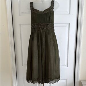 Olive Green Lace Trim Dress